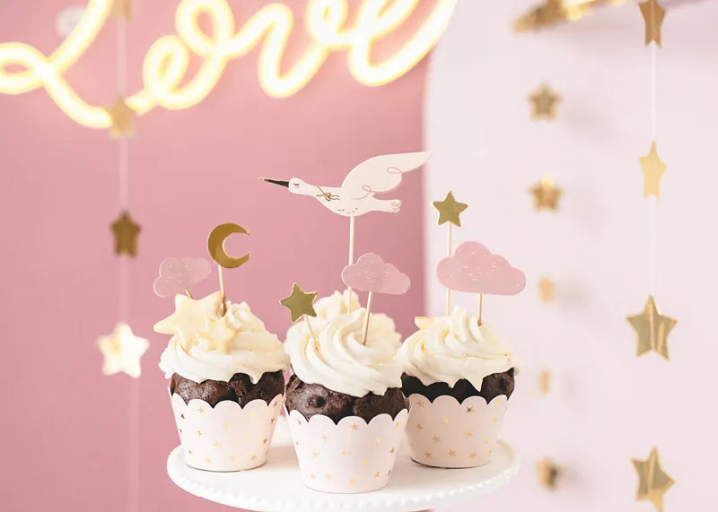 Cupcake toppers Stork, paper, 11-12 cm, 7 pcs