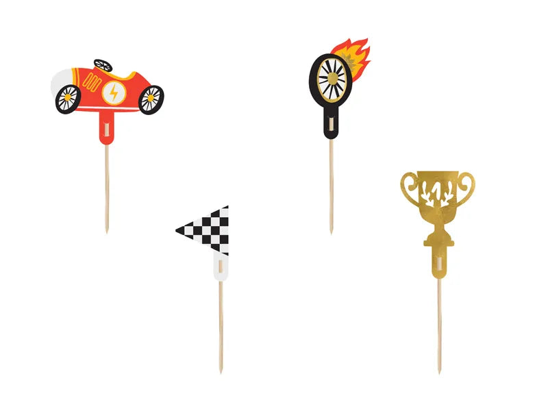 Cupcake toppers Racing Cars, paper, 12 cm, 4 pcs. Partydeco