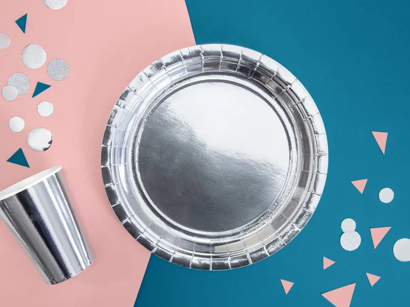 Platos de papel, plata, 23 cm, 6 uds.