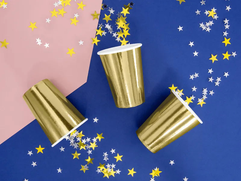 Paper cups, gold, 220ml, 6 pcs Partydeco