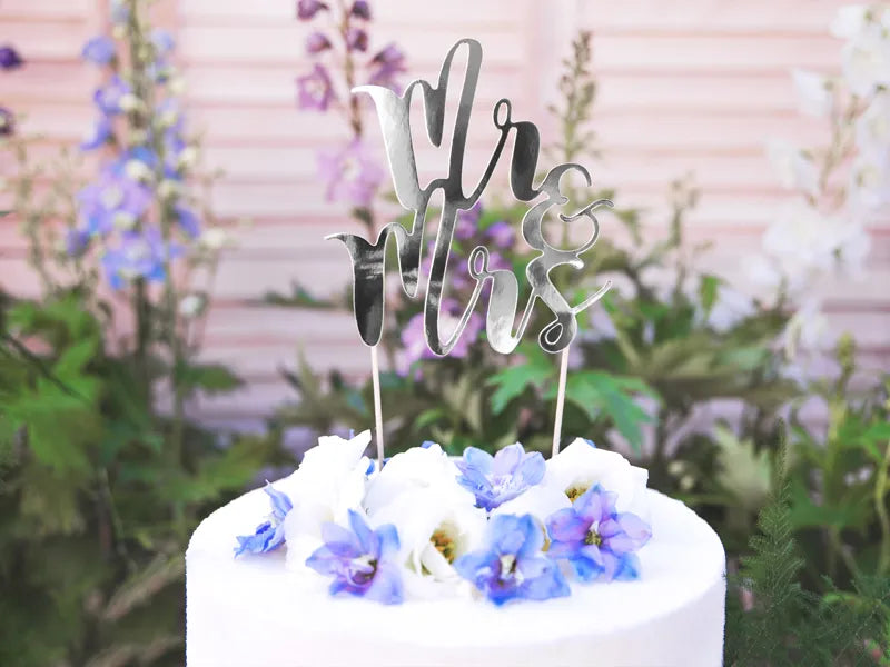 Cake topper Mr & Mrs, silver, 25.5cm, 1 pcs Partydeco