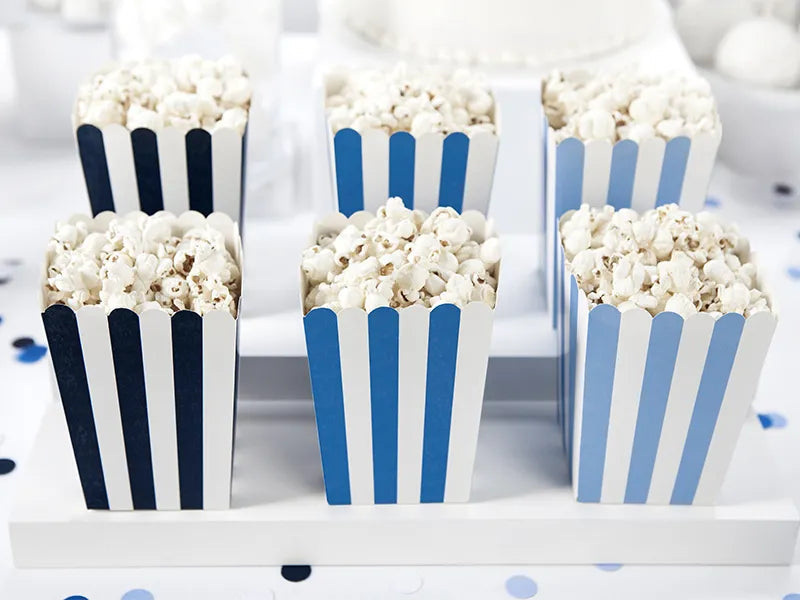 Popcorn paper boxes, 3 different colors, 7.5 x 7.5 x 12.5 cm, 6 pcs Partydeco