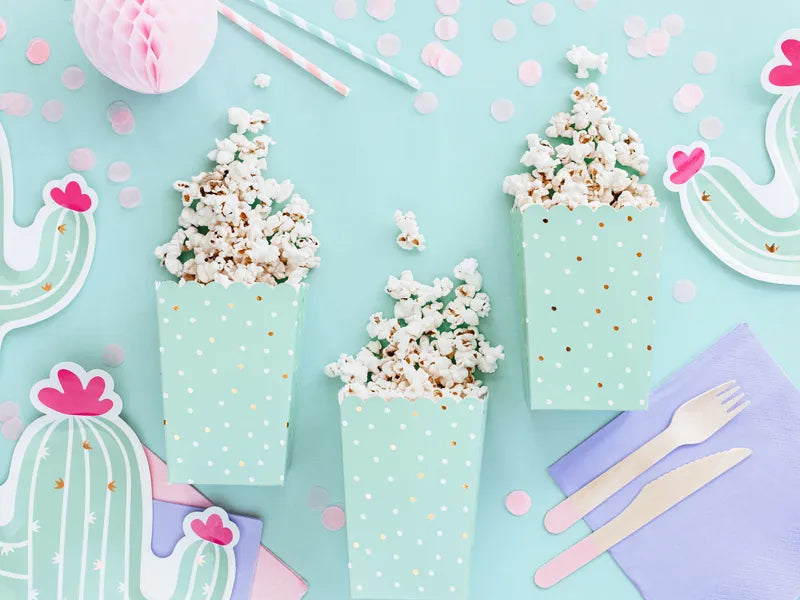Popcorn paper boxes, light green, 7 x 7 x 12.5 cm, 6 pcs Partydeco
