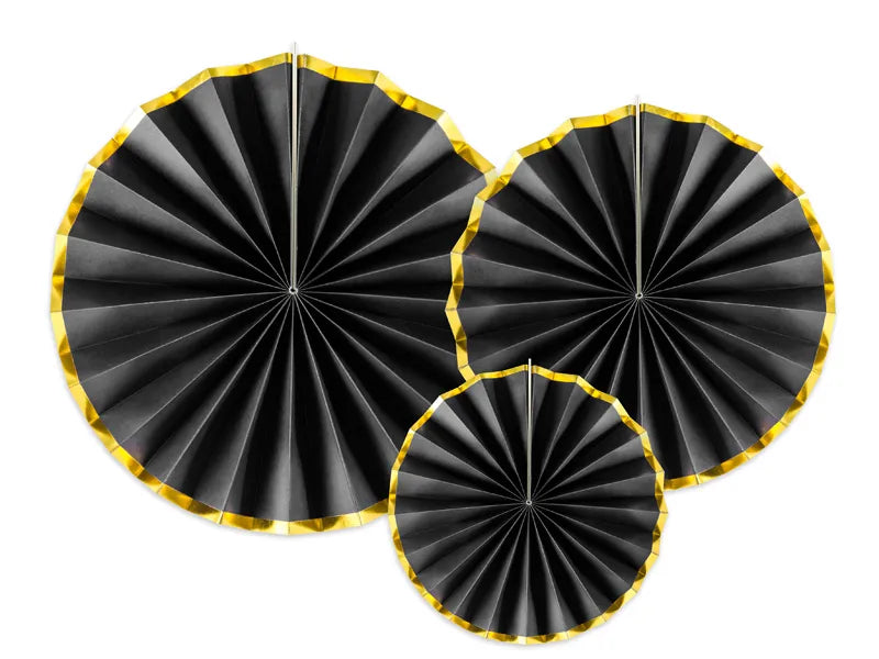 Decorative Rosettes, black, 23 - 40 cm, 3 pcs set Partydeco