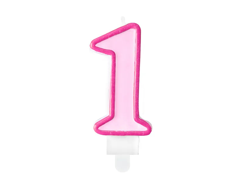 Candle Number 1, pink, 7 cm Partydeco