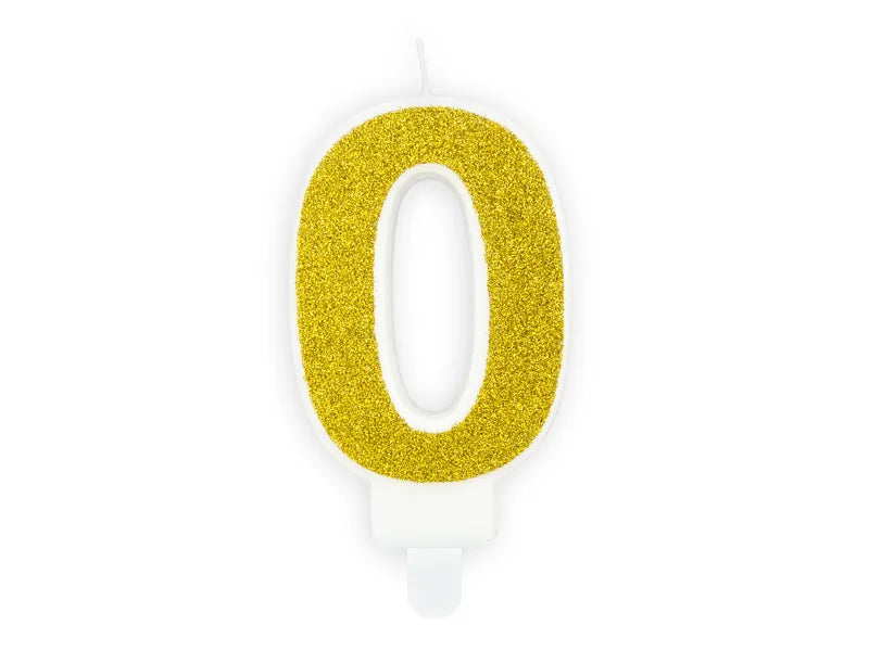 Candle Number 0, gold glitter, 7 cm Partydeco