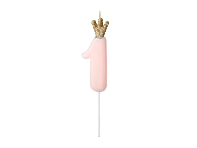 Candle Number 1, light pink, 9.5cm Partydeco