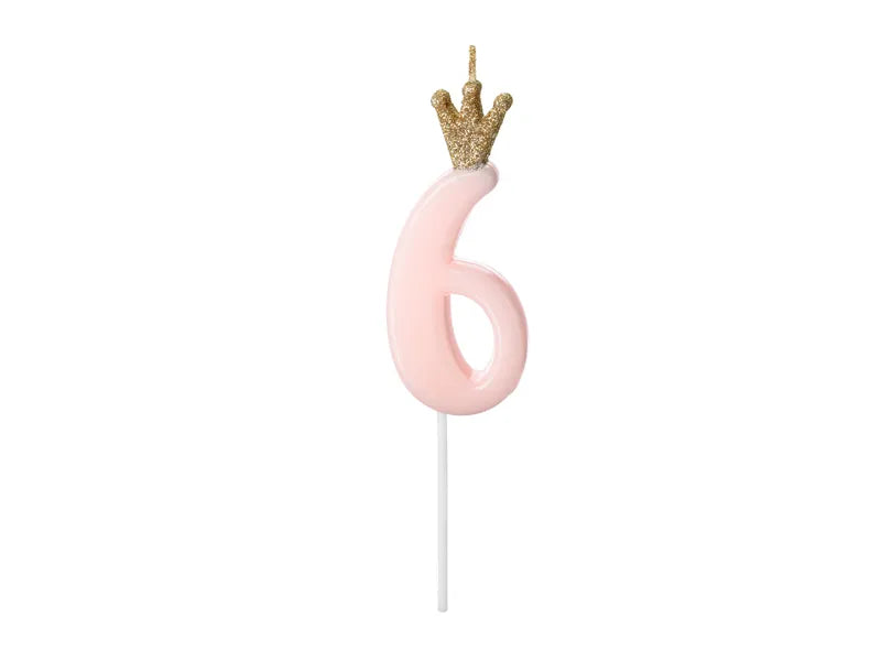 Candle Number 6, light pink, 9.5cm Partydeco