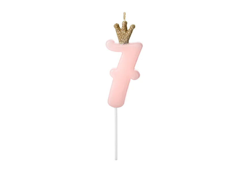 Candle Number 7, light pink, 9.5cm Partydeco
