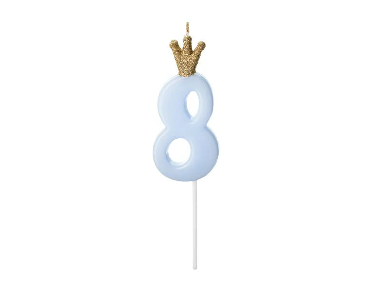 Candle Number 8, light blue, 9.5cm Partydeco