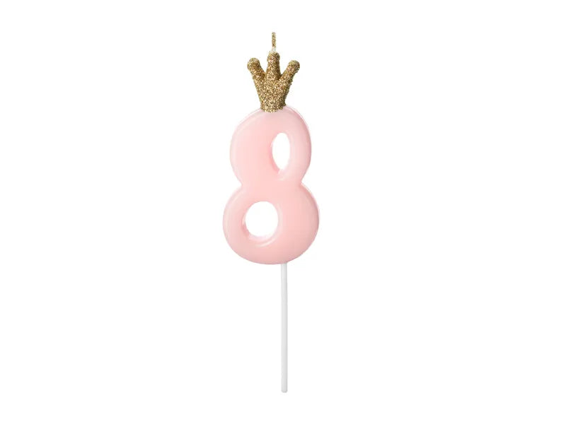 Candle Number 8, light pink, 9.5cm Partydeco
