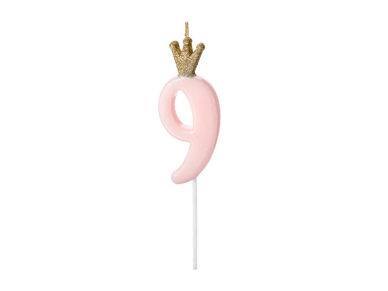 Candle Number 9, light pink, 9.5cm Partydeco