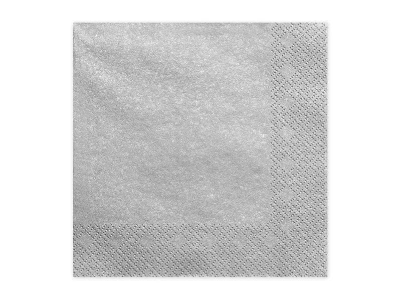 Paper napkins, 3 layers, silver metallic, 33x33cm, 20 pcs Partydeco