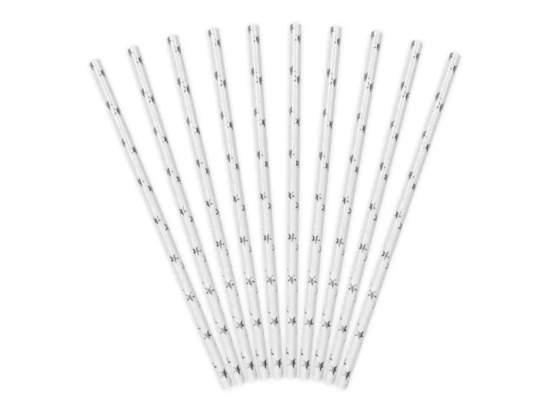 Paper Straws, silver stars, 19.5cm, 10 pcs Partydeco