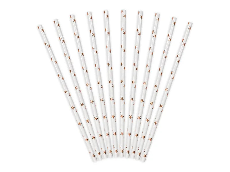 Pajitas de papel, estrellas de oro rosa claro, 19,5 cm, 10 uds.