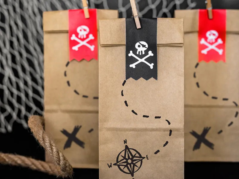 Bolsas de papel para caramelos, piratas, kraft, 8x18x6cm, 6 uds.