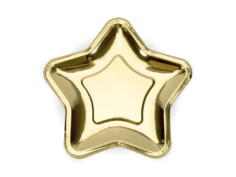 Platos de papel Estrella, dorado, 23 cm, 6 uds.