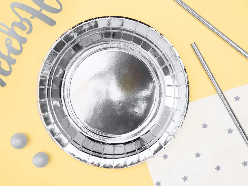 Platos de papel, plata, 18 cm, 6 uds.