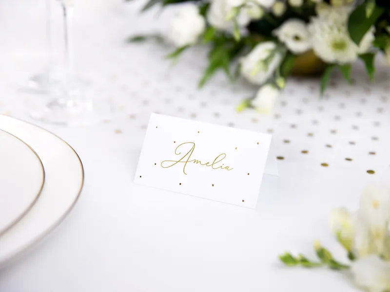 Place cards - Dots, gold, 9.5x5.5 cm, 10 pcs Partydeco