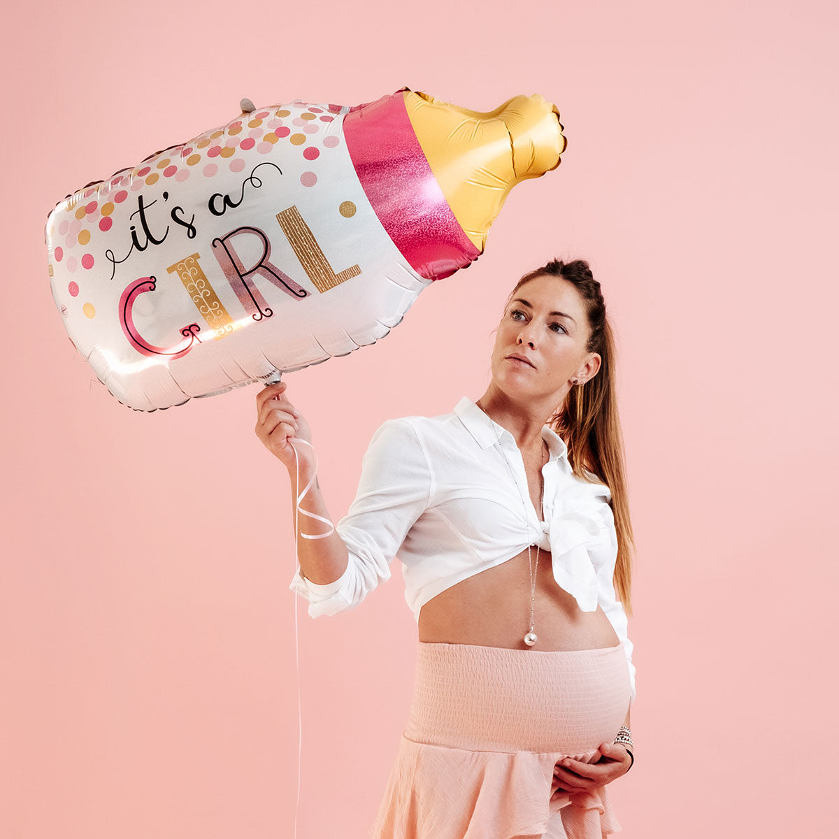 Globo de aluminio con confeti para biberón, niña, rosa, 84 cm