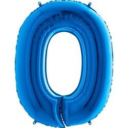 Globo de aluminio número "0", 102 cm, color azul