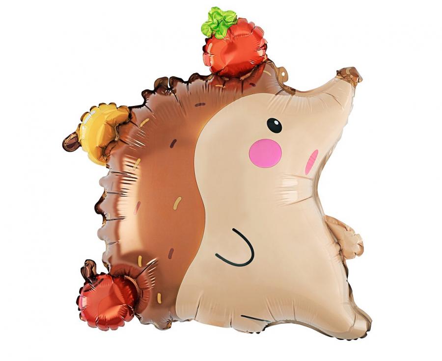 Foil balloon hedgehog with apples, 45 cm, perfect for parties or decorations, inflate with air or helium.