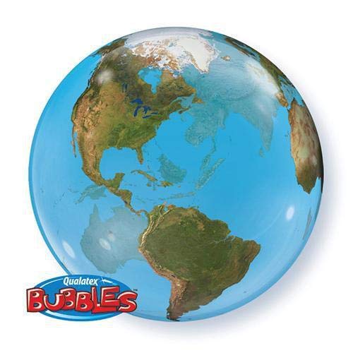 Foil balloon Planet Earth design by Qualatex, Bubble, 56 cm, ideal for parties and celebrations, can be inflated with air or helium.