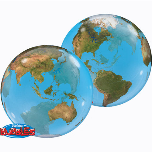 Foil Balloon Planet Earth Bubble 56 cm, perfect for parties. Inflate with air or helium, vibrant colors of our planet.