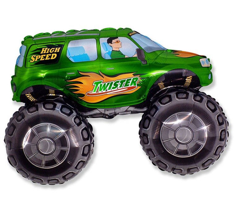 Foil Balloon Twister Monster Truck Green, 26" / 67 cm Flexmetal