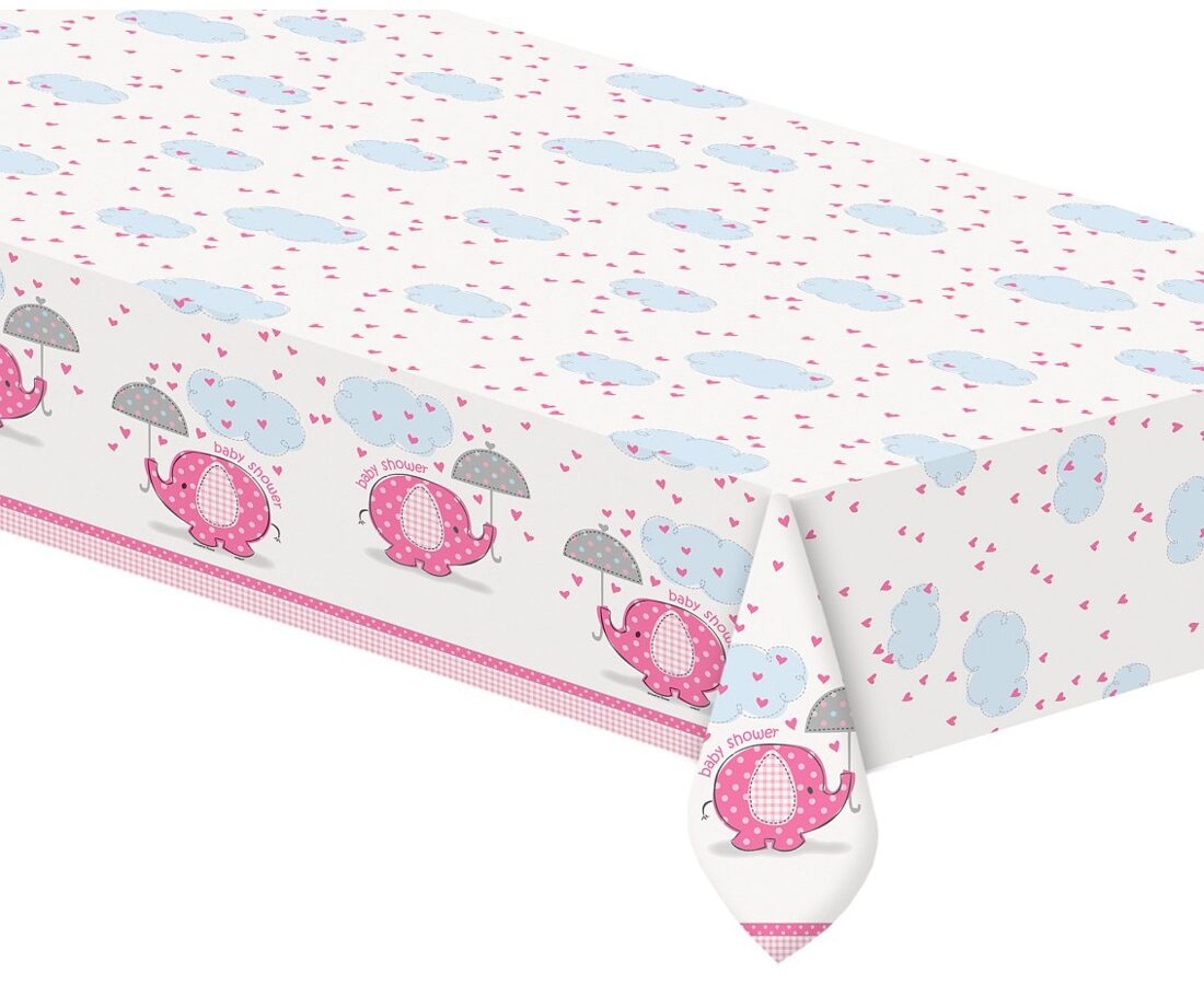 Table cover Baby Shower, pink, plastic, 137 x 213 cm Unique