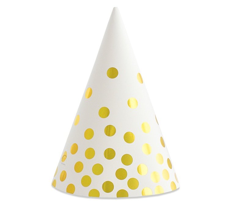 Party hats with gold Dots, white, 16 cm, 6 pcs Godan