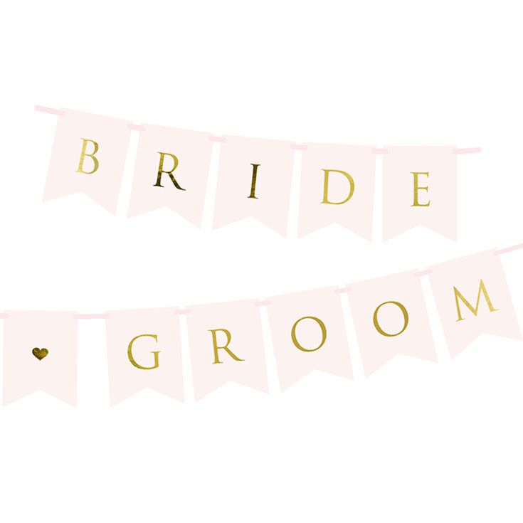 Paper Banner Bride and Groom, light pink, 15 x 155 cm Partydeco