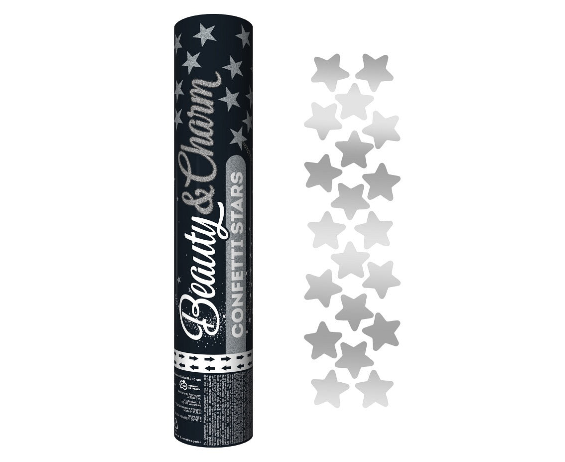 Canhão de confete Estrelas de Prata, 30 cm