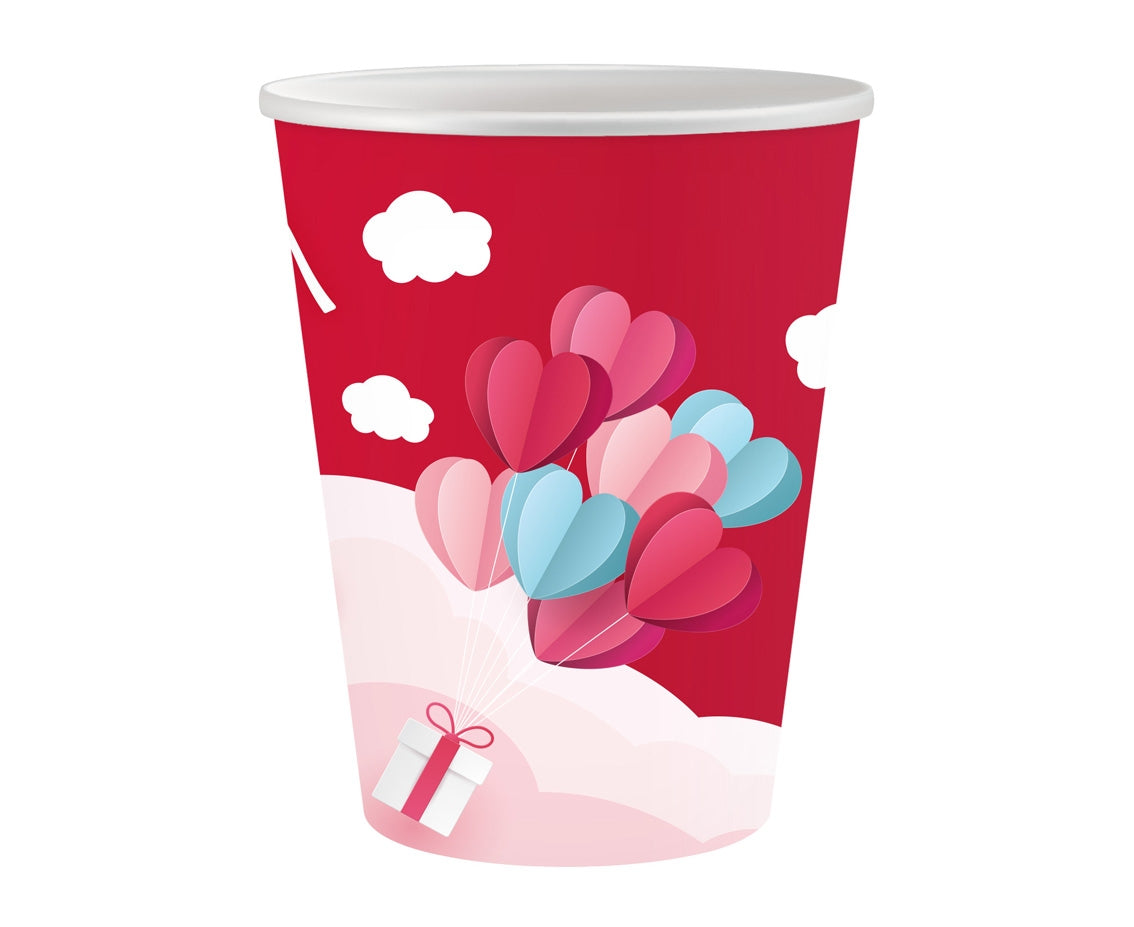 Vasos de papel "Love Is In The Air" (rojo), 250 ml, 6 uds.