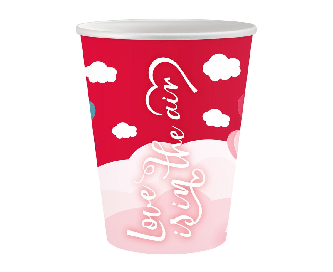 Vasos de papel "Love Is In The Air" (rojo), 250 ml, 6 uds.