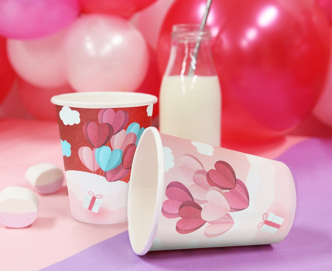Vasos de papel "Love Is In The Air" (rosa), 250 ml, 6 uds.