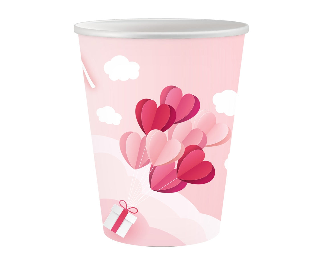 Vasos de papel "Love Is In The Air" (rosa), 250 ml, 6 uds.