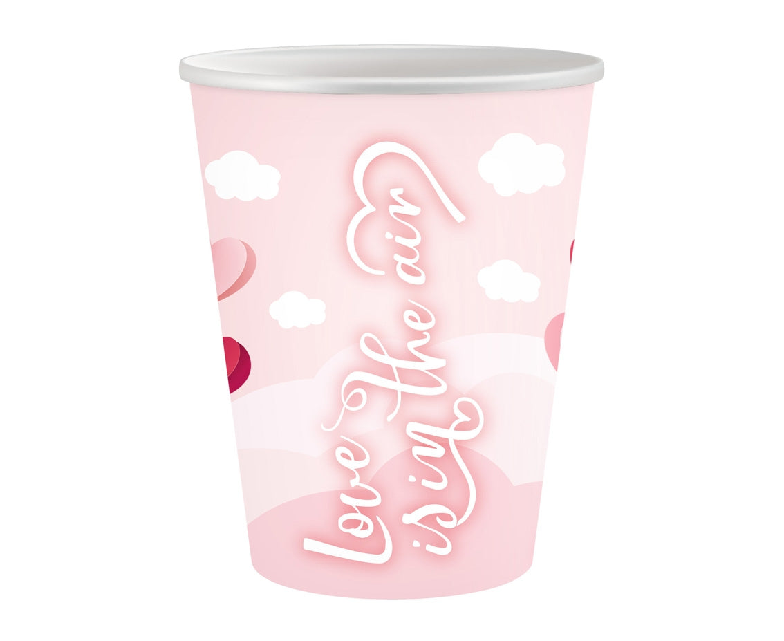 Vasos de papel "Love Is In The Air" (rosa), 250 ml, 6 uds.