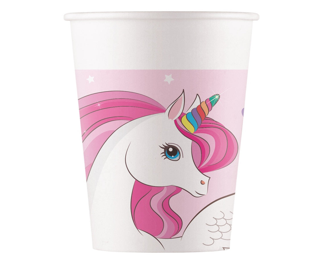 Vasos de papel Unicornio y Mariposa, 200ml, 8 uds.