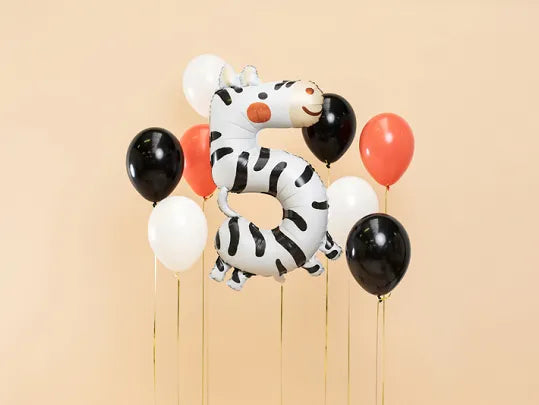 Foil balloon Number 5 - Zebra, 68x98 cm, mix Partydeco