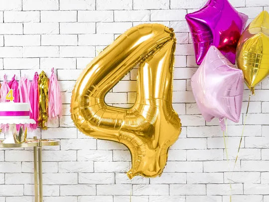 Foil Balloon Number ''4'', 86cm, gold Partydeco