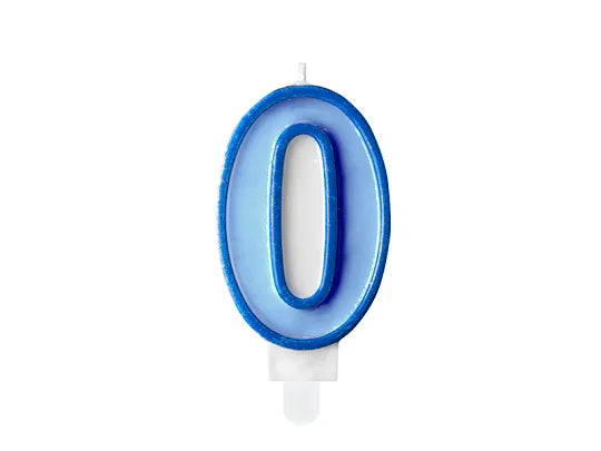 Candle Number 0, blue, 7 cm Partydeco