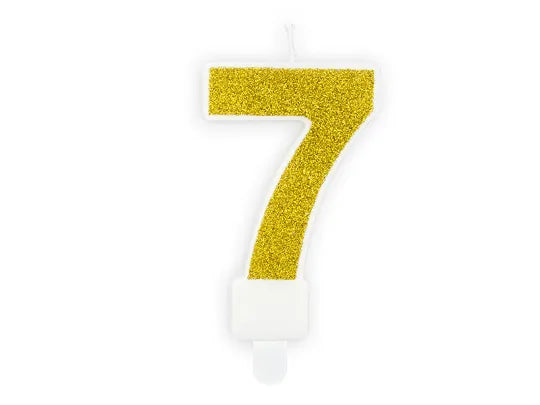 Candle Number 7, gold glitter, 7 cm Partydeco