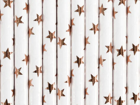 Pajitas de papel, estrellas de oro rosa claro, 19,5 cm, 10 uds.