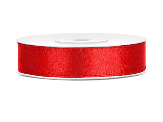 Satin Ribbon, red, 12 mm x 25 m Partydeco