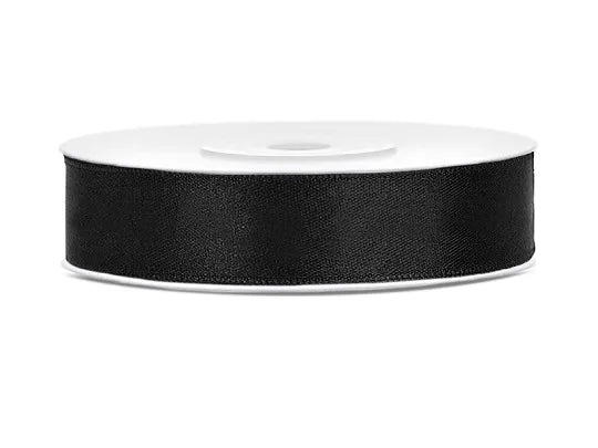 Satin Ribbon, black, 12 mm x 25 m Partydeco