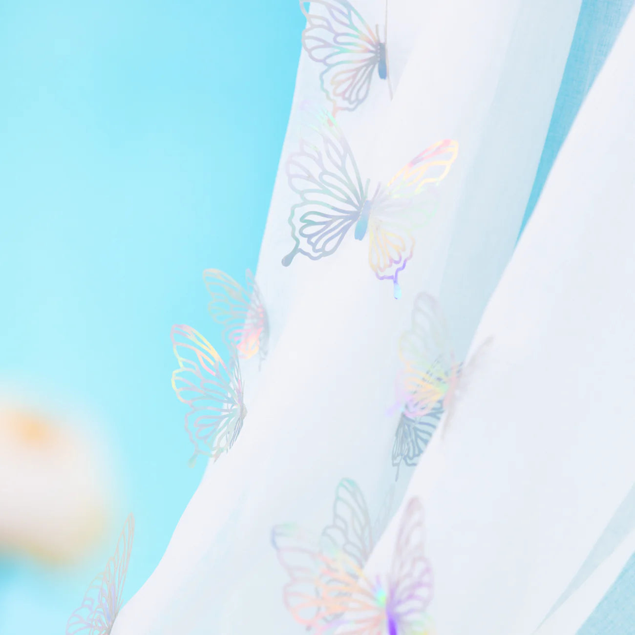 3D stickers Holographic Silver openwork butterflies, 12 pcs PartyPal