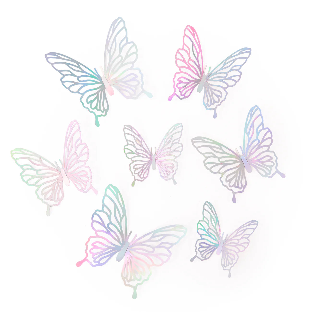 Pegatinas 3D Mariposas caladas plateadas holográficas, 12 uds.