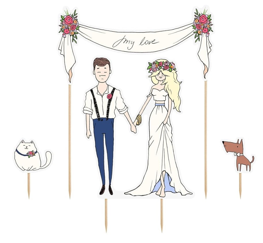 Cake topper My Love, 17 x 23 cm, 4 elements Partydeco