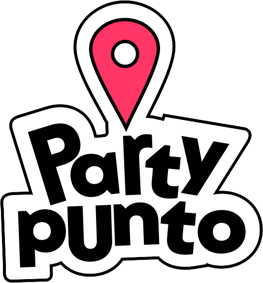 Colorful logo featuring 'Party Punto' with a location pin, ideal for events and party services.